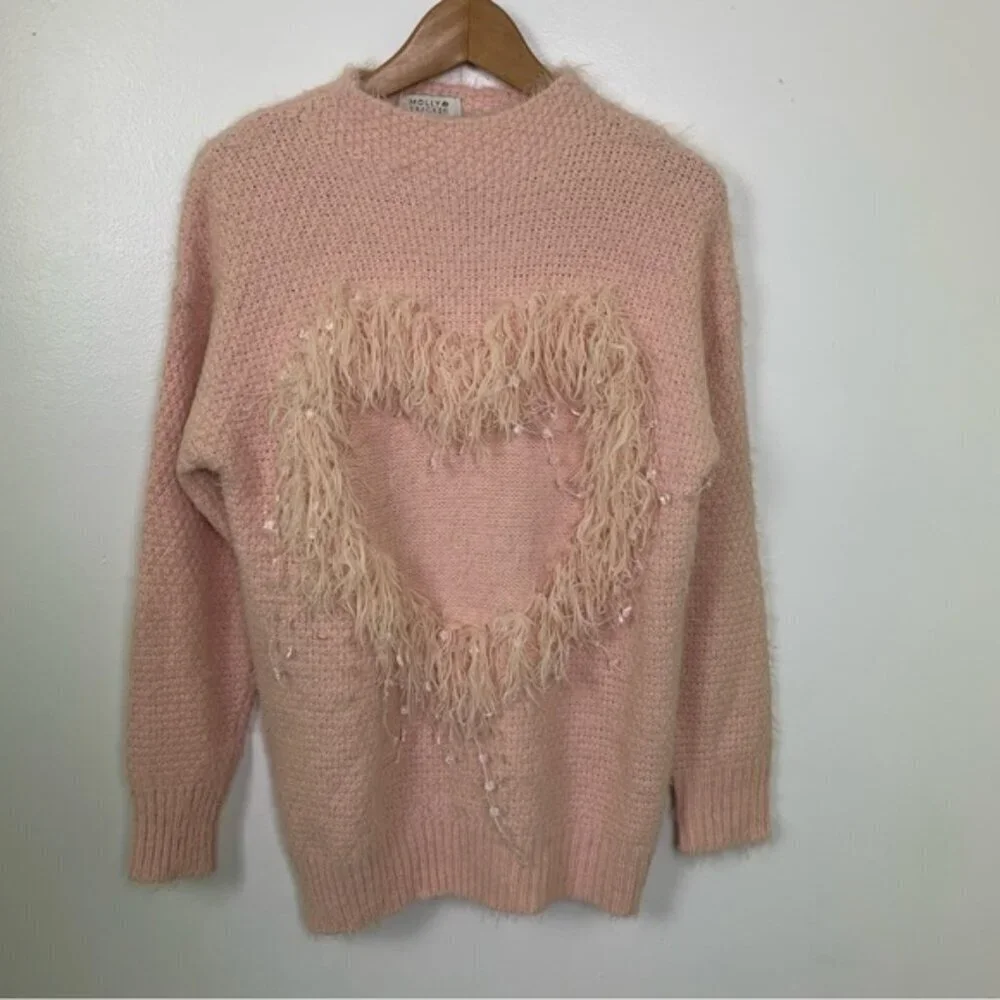 Molly Bracken Fuzzy Heart Knit Sweater